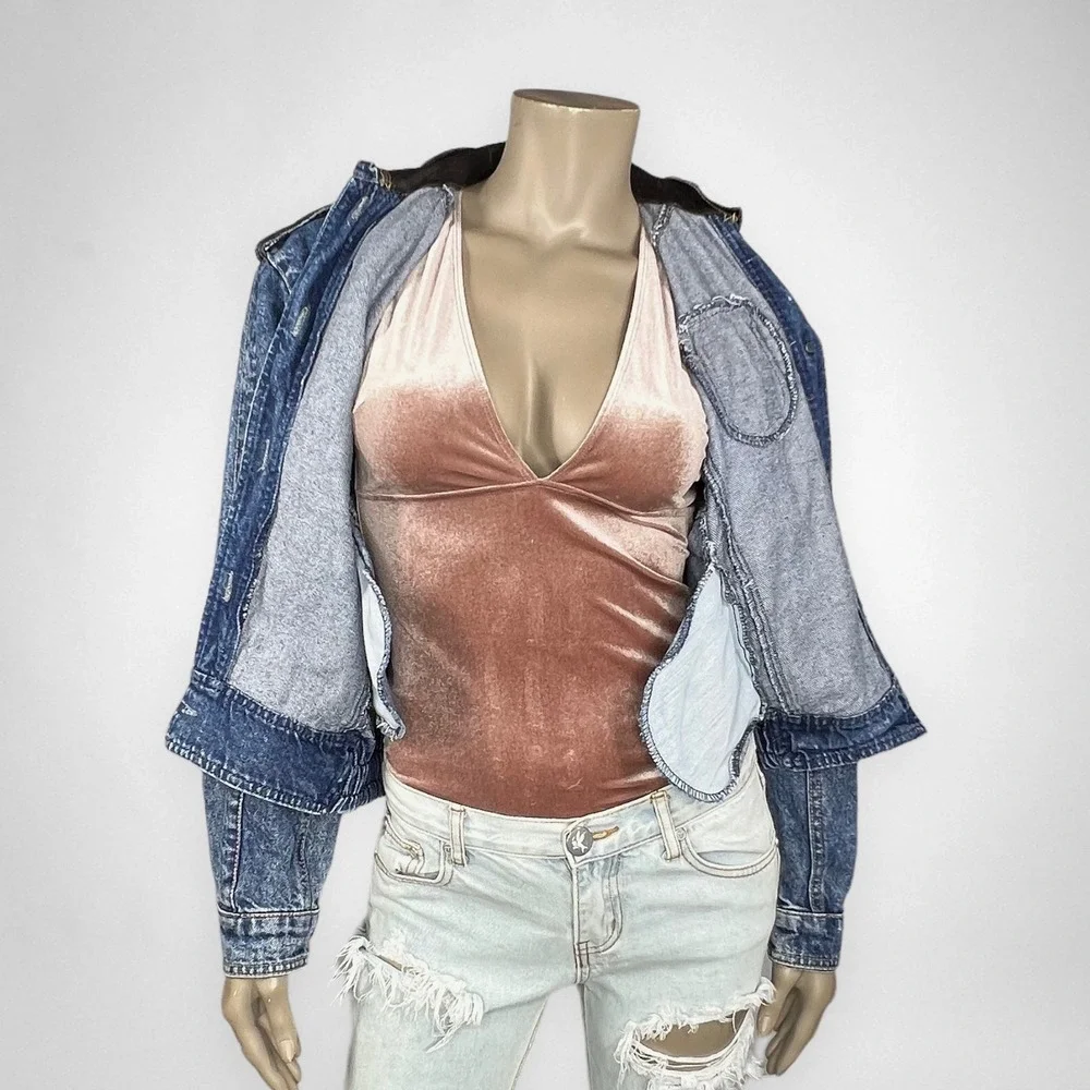 Vintage 80s NEW YORK GIRL Denim‎ Bomber Jacket S
